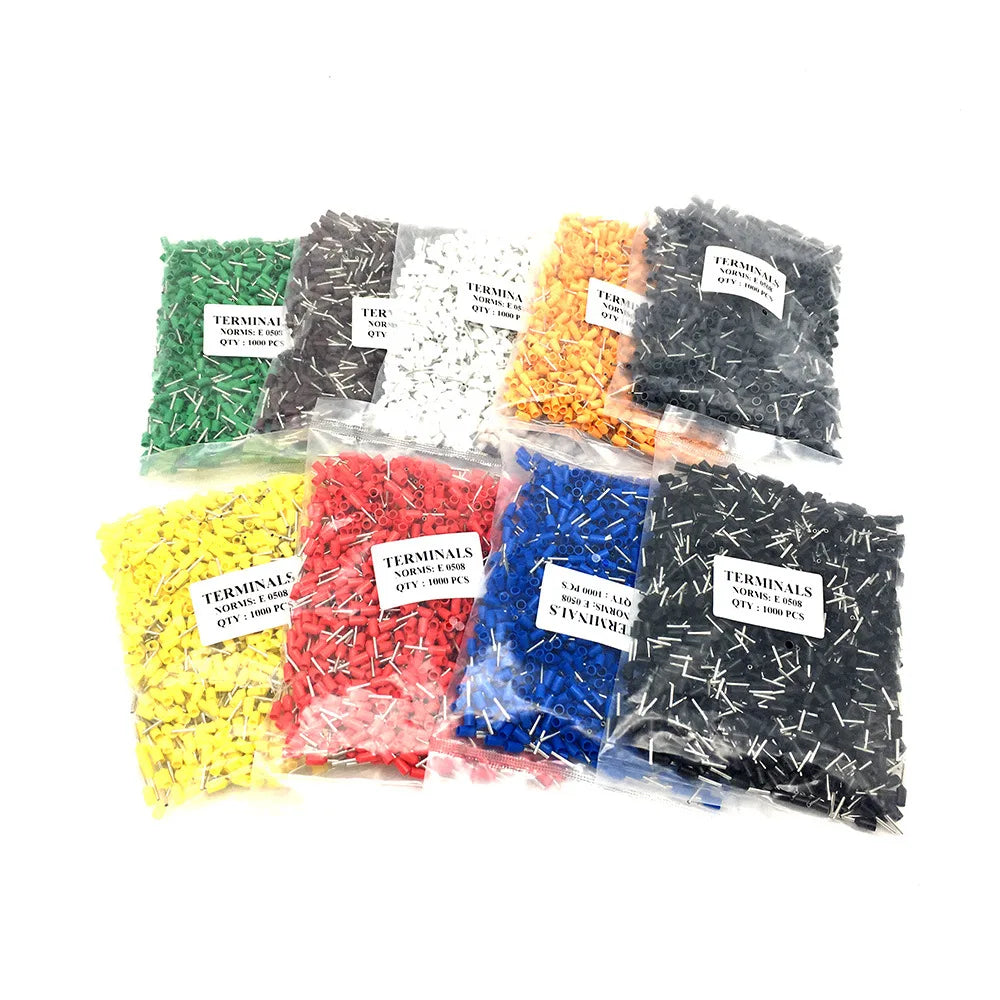 1000pcs Insulated Ferrule Terminal Blocks – E0508 to E2508 Electrical Wire Connectors - iMate Devices