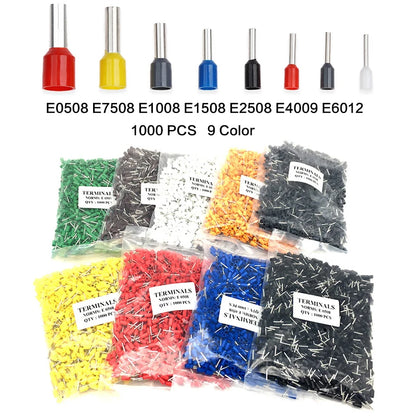 1000pcs Insulated Ferrule Terminal Blocks – E0508 to E2508 Electrical Wire Connectors - iMate Devices